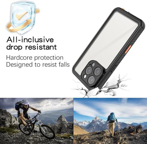Designed for iPhone 16 Waterproof Case, [IP68 Underwater][12 FT Military Drop Proof][Built-in Screen Protector] Full Body Rugged Heavy Duty Shockproof Waterproof Phone Case Black/Clear in Saudi Arabia