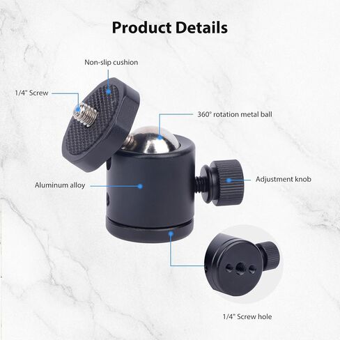 2PCS Mini Ball Head, 360° Rotating Ball Heads Mount with 1/4" Screw - Universal Tripod Mount Swivel Adapter, Camera Mount Adapter for DSLR Cameras, Tripods, Monopods and Live Streaming Gear (Black) in Saudi Arabia