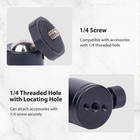 2PCS Mini Ball Head, 360° Rotating Ball Heads Mount with 1/4" Screw - Universal Tripod Mount Swivel Adapter, Camera Mount Adapter for DSLR Cameras, Tripods, Monopods and Live Streaming Gear (Black) in Saudi Arabia