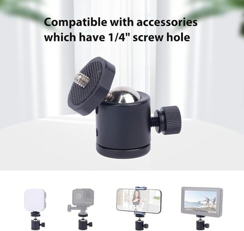 2PCS Mini Ball Head, 360° Rotating Ball Heads Mount with 1/4" Screw - Universal Tripod Mount Swivel Adapter, Camera Mount Adapter for DSLR Cameras, Tripods, Monopods and Live Streaming Gear (Black) in Saudi Arabia