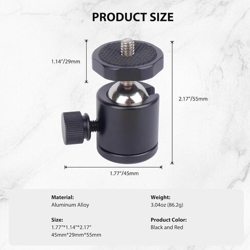 2PCS Mini Ball Head, 360° Rotating Ball Heads Mount with 1/4" Screw - Universal Tripod Mount Swivel Adapter, Camera Mount Adapter for DSLR Cameras, Tripods, Monopods and Live Streaming Gear (Black) in Saudi Arabia