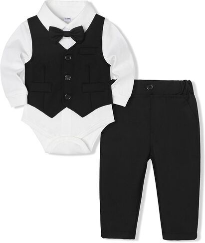 Baby Boy Clothes Suits Infant Gentleman Wedding Outfit Formal Dress Shirt Vest Bowtie Pants 4Pcs Baby Suit Sets in Kuwait