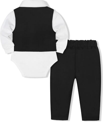 Baby Boy Clothes Suits Infant Gentleman Wedding Outfit Formal Dress Shirt Vest Bowtie Pants 4Pcs Baby Suit Sets in Kuwait