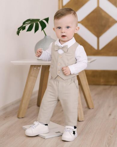 Baby Boy Clothes Suits Infant Gentleman Wedding Outfit Formal Dress Shirt Vest Bowtie Pants 4Pcs Baby Suit Sets in Kuwait