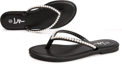 لؤلؤة LM للنساء الصنادل المسطحة المسطحة ثونغ الصنادل تقلبات الانزلاق على صندل الشريحة للنساء صيف أنني in Kuwait