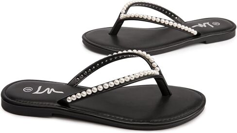 لؤلؤة LM للنساء الصنادل المسطحة المسطحة ثونغ الصنادل تقلبات الانزلاق على صندل الشريحة للنساء صيف أنني in Kuwait