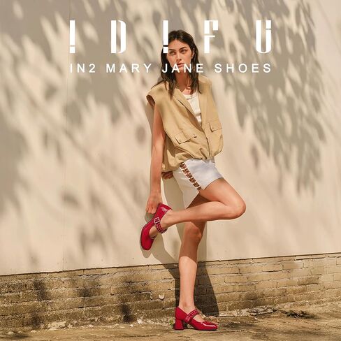 IDIFU in2 Mary Jane Shoes مضخات منخفضة كتلة مكتنزة كعب مغلق لإصبع النساء للنساء مريحة الزفاف الزفاف العروس حفلة موسيقية الحفلات حذاء الأزياء غير الرسمية لطيفة حزام حزام مربع أعقاب سميكة الكعب in Kuwait