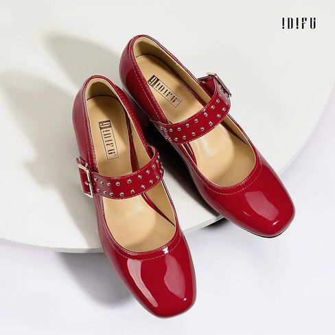 IDIFU in2 Mary Jane Shoes مضخات منخفضة كتلة مكتنزة كعب مغلق لإصبع النساء للنساء مريحة الزفاف الزفاف العروس حفلة موسيقية الحفلات حذاء الأزياء غير الرسمية لطيفة حزام حزام مربع أعقاب سميكة الكعب in Kuwait