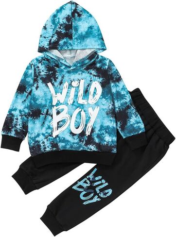 Toddler Baby Boy Clothes Long Sleeve Tie-dye Hoodie Sweatshirt Top + Jogger Pants Outfit Set Fall Winter Sweatsuit in Kuwait