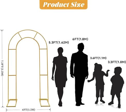 مزدوج القوس الخلفي Stand Metal Open Arch Backdrop Frame U على شكل حفل زفاف للحفل زخرفة حفل عيد ميلاد حديقة الأطفال (الذهب ، 7.2 قدم × 4 قدم) in Kuwait