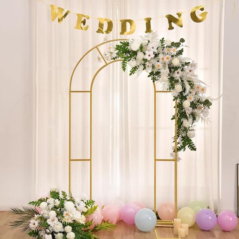 مزدوج القوس الخلفي Stand Metal Open Arch Backdrop Frame U على شكل حفل زفاف للحفل زخرفة حفل عيد ميلاد حديقة الأطفال (الذهب ، 7.2 قدم × 4 قدم) in Kuwait