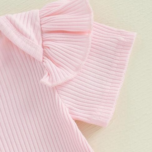 MoZiKQin Infant Baby Girl Easter Outfit Ribbed Ruffle Romper Bunny Bell Bottom Pants Headband Set Easter Spring Clothes in Saudi Arabia