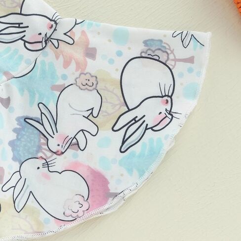 MoZiKQin Infant Baby Girl Easter Outfit Ribbed Ruffle Romper Bunny Bell Bottom Pants Headband Set Easter Spring Clothes in Saudi Arabia