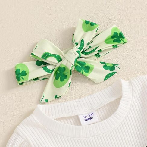 Lamuusaa Newborn Baby Girl St Patricks Day Outfit My 1st St. Patricks Day Romper Shamrock Flared Pants Headband Set 0-18M in Saudi Arabia