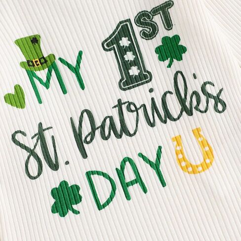 Lamuusaa Newborn Baby Girl St Patricks Day Outfit My 1st St. Patricks Day Romper Shamrock Flared Pants Headband Set 0-18M in Saudi Arabia