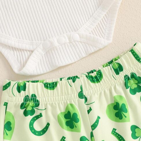 Lamuusaa Newborn Baby Girl St Patricks Day Outfit My 1st St. Patricks Day Romper Shamrock Flared Pants Headband Set 0-18M in Saudi Arabia