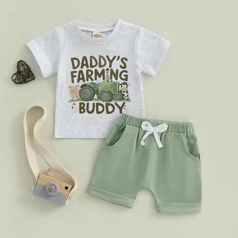 Baby Boy Cute Letter Short Sleeve Shirt Top Elastic Waist Shorts Toddler Summer Outfits in Saudi Arabia