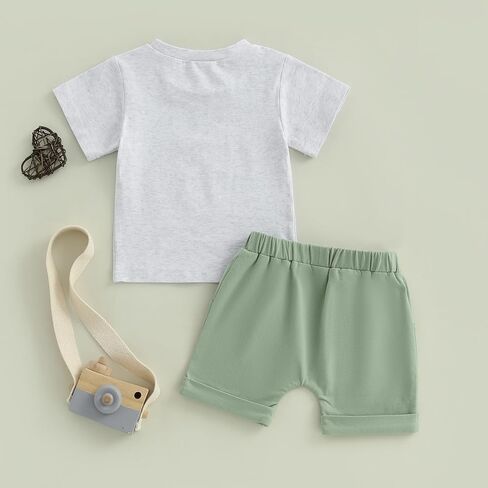 Baby Boy Cute Letter Short Sleeve Shirt Top Elastic Waist Shorts Toddler Summer Outfits in Saudi Arabia