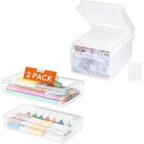 Lifewit Photo Storage Box 5x7 Photo Case, 9 Inner Photo Keeper, Clear Photo Boxes Storage,Stackable Craft Organizer for Art Supply,Office, 2 Pack