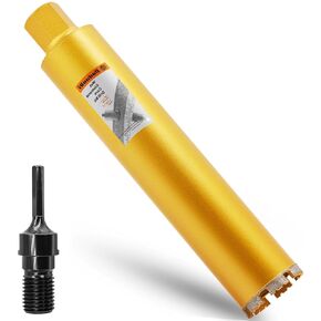 2 1/2" Wet Core Drill Bit & 1/2" Hex Shank Drill Adapter - 2 1/2" Diameter Core Bits for Concrete, 14" Drilling Depth, 1-1/4"-7 Thread Diamond Core Bit for Cured Concrete, Masonry, Brick