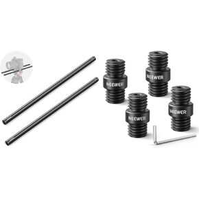 NEEWER 15mm Rod (16"/40cm Long, 2 Pack), Aluminum Alloy Extendable 15mm Extension Rods for 15mm LWS Rod Rail System Shoulder Rig, 4 Pack 15mm Rod Connector Included