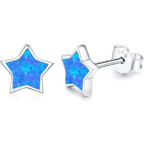 Opal Star Earrings Star Studs 925 Sterling Silver Synthetic Opal Earrings Hypoallergenic Earring Jewelry for Women Mom
