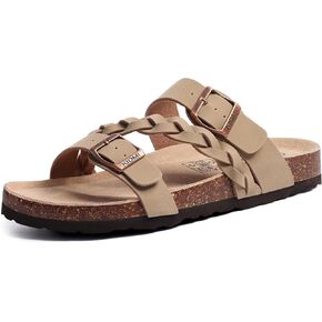 KIDMI Women's Cork Footbed Sandals with Arch Support Comfortable Slip-On Slide Sandals With Adjustable Buckle for Summer, Apricot 38