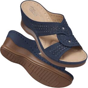 SHIBEVER Womens Sandals Wedge Comfortable: Orthopedic Wedge Sandalias Women - Slip on Platform Sandals