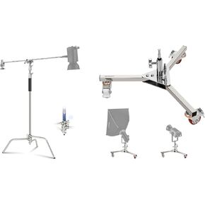 NEEWER C Stand with 4.2ft Holding Arm Pro 100% Stainless Steel, Max Height 10.8ft Air Cushion Heavy Duty Photography Light Stand for Monolight Softbox Reflector, Heavy Duty Light Stand Base Included