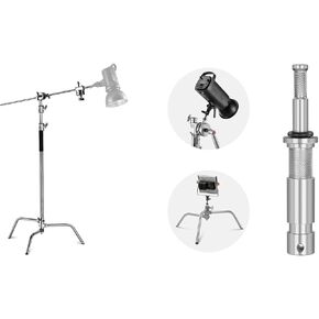 NEEWER Pro 100% Stainless Steel Heavy Duty C Stand with Boom Arm, Pin Adapter, Max Height 10.5ft/320cm Photography Light Stand with Holding Arm, 2 Grip Head for Studio Monolight, Softbox, Reflector