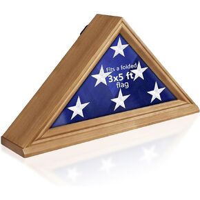 Flag Display Case for Small American Flag, Wooden 3’ x 5’ Flag Shadow Box with HD Plexiglas (Not for Burial Flag), Folded Triangle Flag Frame with Wall Mount