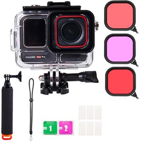 Waterproof Case for Insta360 Ace Pro with 3 Pack Dive Filters, 196FT/60M Underwater Protective Housing Dive Kit, Professional Action Camera Dive Accessory