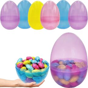 The Dreidel Company 6" Inch Fillable Easter Eggs 12-Pack Jumbo Translucent, Colorful Plastic Jumbo Easter, Stands Upright, Perfect For Egg Hunt (12-Pack)