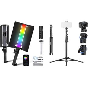 NEEWER RGB1 LED Tube Light Stick with Metal Barndoor, Handle, Touch Bar/APP Control, Magnetic Handheld RGB Video Light, 3200K-5600K CRI98+ Dimmable Photography Lighting, ST155 Phone Tripod Included