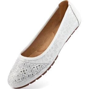 Ballet Flats for Women Dressy : Black 8 Comfortable Dress Rhinestone Lace Wedding Flat - Ladies Slip On Walking Office Shoes