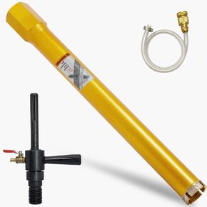 1-1/2" Wet Core Drill Bit with Water Injection Capable Adapter for SDS Max Shank - Includes Solid Brass Quick Connector and Hose - Convenient 1 1/4"-7 Thread Core Bit with Water Feed Design