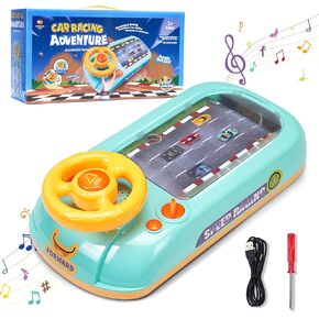 Racing Adventure Car Steering Wheel, Racing Car Steering Wheel Toy with 8 Songs,Musical Steering Wheel Toys for Boys 4-6, Toddler Simulated Driving Racing Car Game with Sound Age 3+ Year Old