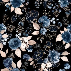 Black and Gold Floral Vintage Peel and Stick Wallpaper Flower Art Deco Dark Blue Contact Paper for Cabinets Removable Vinyl Rose Self Adhesive Wallpaper 17.7in x 6.6ft