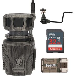 Stealth Cam Revolver 36MP 360 Degree Cellular Trail Camera with 1/4-Inch Threaded Mount Bundle with Economy Trail Camera Holder, 32GB Ultra SDHC Memory Card, and SD USB 2.0 Card Reader (4 Items)