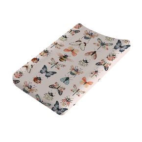 Watercolor Bees Butterflies Moth Floral Baby Changing Table Covers Boy Girl 32''x16'' Spring Forest Beetles Bees Flowers Pink Fitted Diaper Changing Pad Sheets Soft Breathable Nursery Change Table Mat