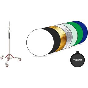 NEEWER Heavy Duty Light Stand with Casters, Adjustable Tripod Stand with 100% Stainless Steel, Photography Wheeled Base Stand for Studio Softbox Monolight, RF-110A 7 in 1 Light Reflector Included