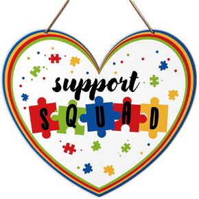 Autism Awareness Wall Door Sign, Inspirational Autism Sign Nursery Classroom Baby Kids Bedroom Wood Hanging Wall Decor Sign Plaque, Motivational Gifts for Autism Child, Support Squad