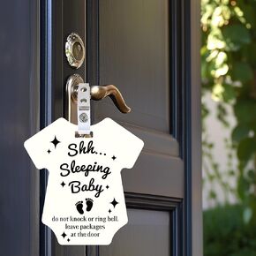 Origach 2 Pack Baby Sleeping Signs ، لا تطرق أو تدق اللوحة Bell Baby Signs مع حزام معلق ومقطع لغرفة الطفل ، الحضانة ، الباب الأمامي ، ديكور مقبض الباب