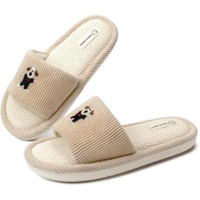 Spring Summer House Slippers for Women's and Men's, Corduroy Fabric Casual Mute Cotton Flax slide, Non-Slip Open Toe Home Shoes, Indoor and Outdoor