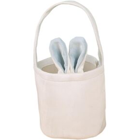 Easter Basket Seersucker Egg Hunt Bunny Baskets with Cute Rabbit Ears Easter Party Gifts (White)