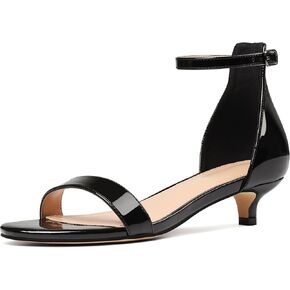 Women's Black Kitten Heels Low Heel Sandals Ankle Strap 1.5 Inch Summer Dress Shoes