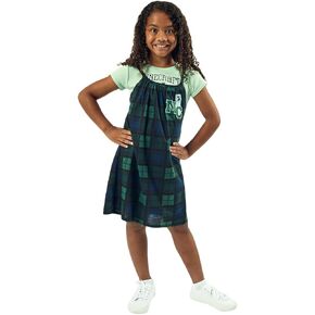 Minecraft Creepers Girl's 2-Pack Green Baby Tee & Plaid Mini Dress Set
