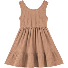 U·nikaka Baby Girls Dresses Sleeveless Ribbed Toddler Princess Dresses Casual Little Girls Everyday Summer Sundress 2-6Y