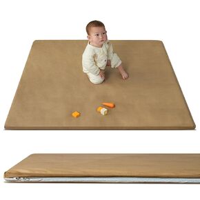 Vegan Leather Baby Play Mat, Wipe-Clean Play Mat for Floor, 50x50 Thicken Foam Cushioned & Waterproof Playpen Mat for Infants, Kids and Toddlers