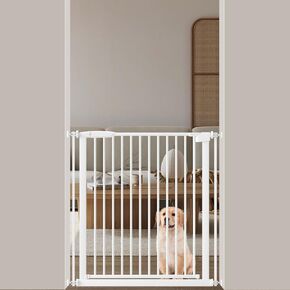 WAOWAO 1.37" Ultra Narrow Spacing Extra Wide Baby Gate 30.11-34.05" Pressure Mounted Walk Through Double Lock Swing Auto Close Safety White Metal Toddler Child Dog Pet for Indoor,Doorway,Kitchen